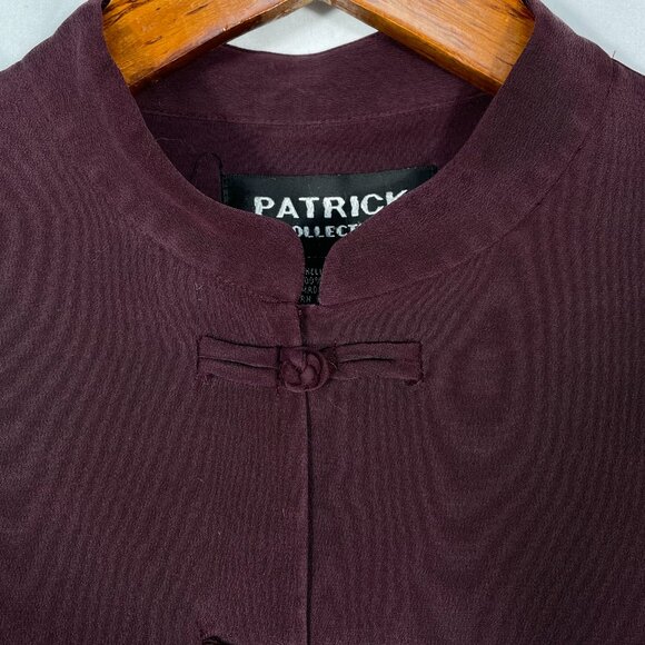 Vintage 100% Silk Jacket Burgundy Mandarin Collar Fully Lined Button Front Sz 8 - Picture 6 of 14